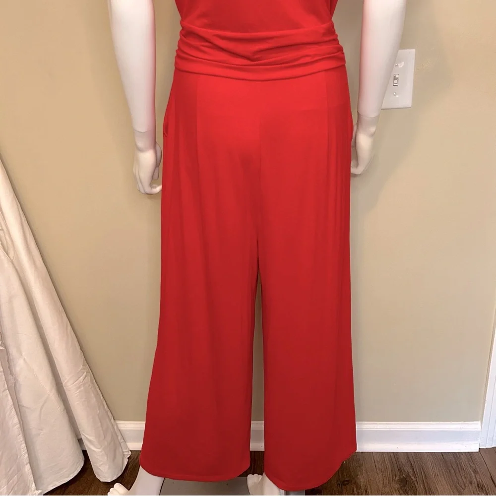 Ann Taylor Red Wrap Top Wide Leg Jumpsuit Romper - Picture 6 of 10